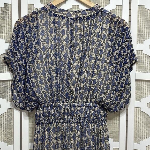 Anthropologie Vineet Bahl Block Print Maxi Dress Women‎ 0 Blue Boho Beaded Fairy - Picture 11 of 12